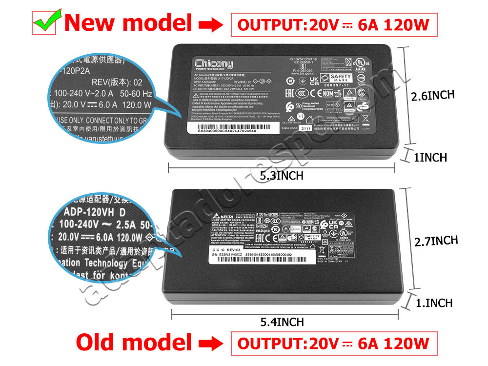 Oryginalny 120W MSI 9S7-16R821-022 Zasilacz Ładowarka + Kabel